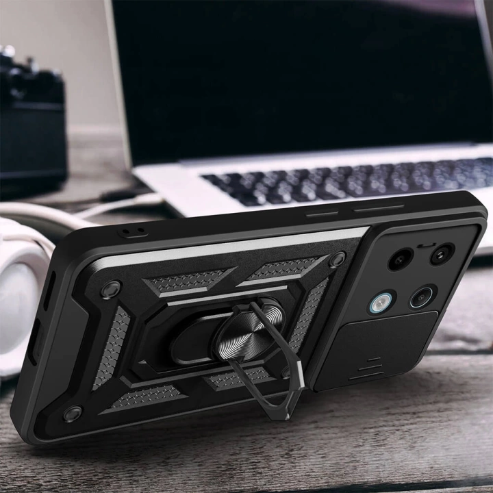 Xiaomi Redmi Note 13 Pro 5G Kılıf Magnetik Standlı Kamera Korumalı Redclick Sürgülü Vega Kapak