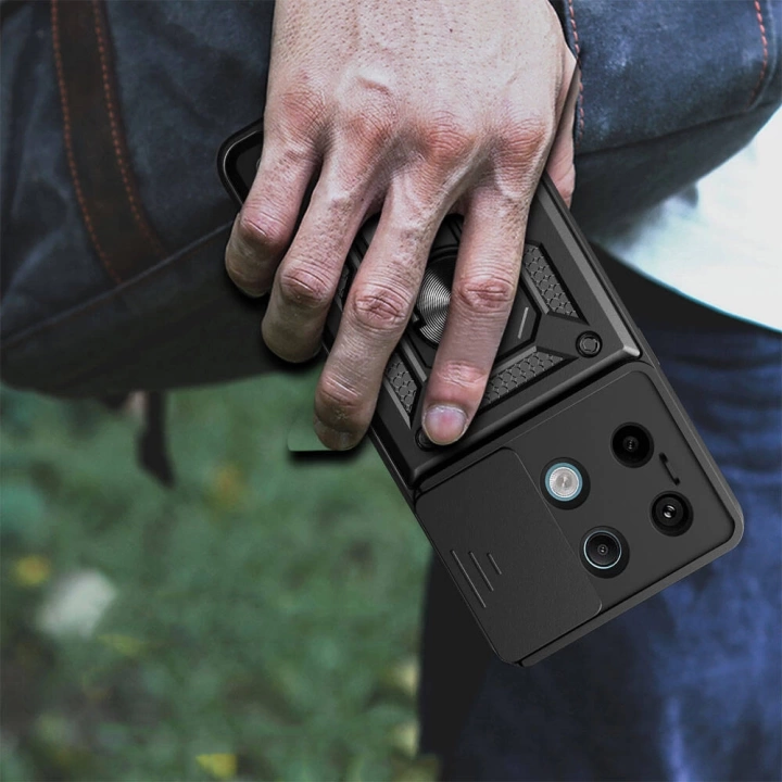 Xiaomi Redmi Note 13 Pro 5G Kılıf Magnetik Standlı Kamera Korumalı Redclick Sürgülü Vega Kapak