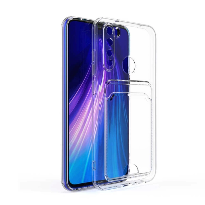 Xiaomi Redmi Note 8 Kılıf Kartlıklı Şeffaf Redclick Setra Clear Silikon Kapak