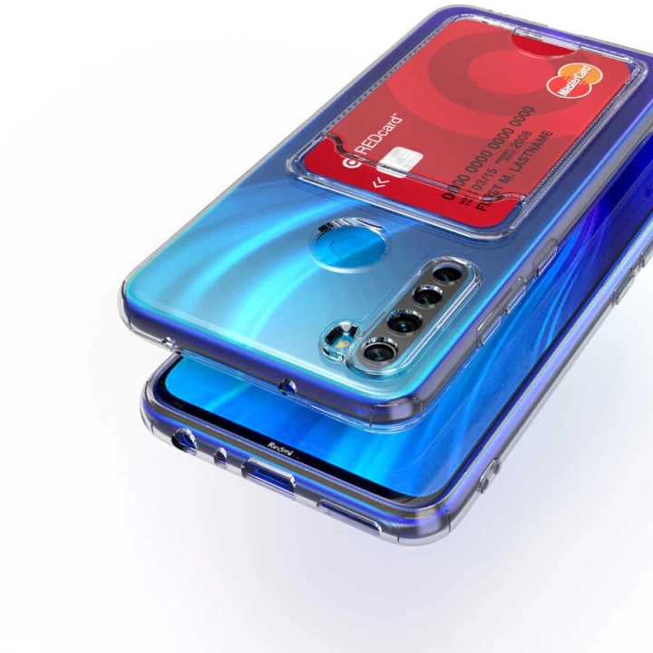 Xiaomi Redmi Note 8 Kılıf Kartlıklı Şeffaf Redclick Setra Clear Silikon Kapak