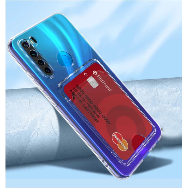 Xiaomi Redmi Note 8 Kılıf Kartlıklı Şeffaf Redclick Setra Clear Silikon Kapak