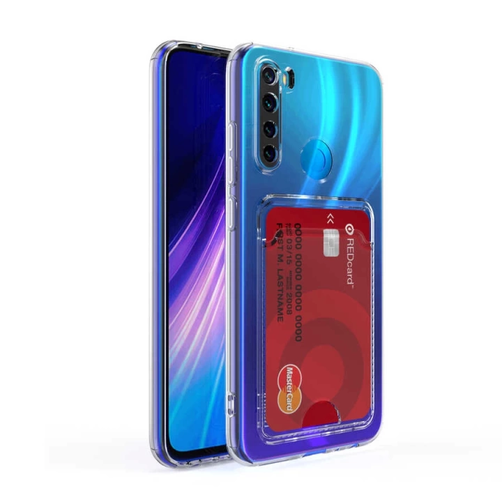 Xiaomi Redmi Note 8 Kılıf Kartlıklı Şeffaf Redclick Setra Clear Silikon Kapak