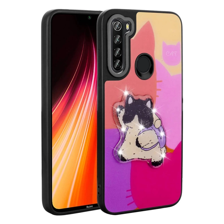 Xiaomi Redmi Note 8 Kılıf Parlayan Kabartmalı İkonik Figürlü Redclick Amas Silikon Kapak
