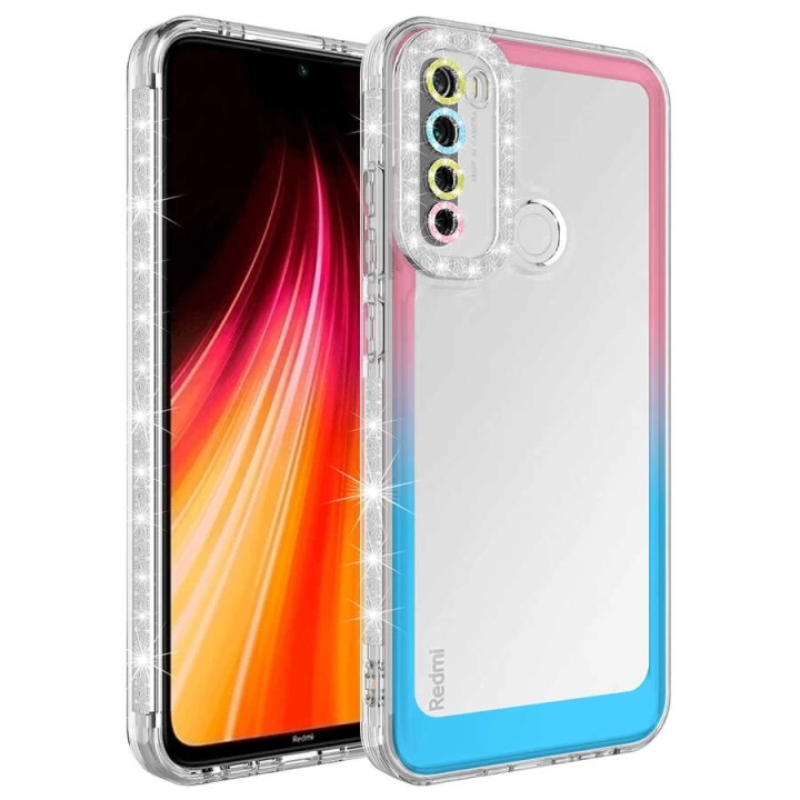 Xiaomi Redmi Note 8 Kılıf Simli Ve Renk Geçiş Tasarımlı Lens Korumalı Redclick Park Kapak