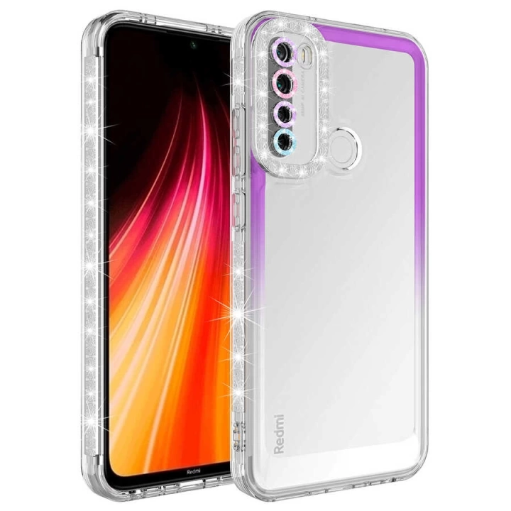 Xiaomi Redmi Note 8 Kılıf Simli Ve Renk Geçiş Tasarımlı Lens Korumalı Redclick Park Kapak