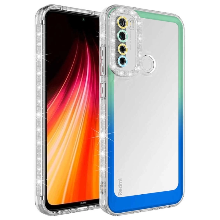 Xiaomi Redmi Note 8 Kılıf Simli Ve Renk Geçiş Tasarımlı Lens Korumalı Redclick Park Kapak