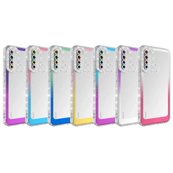 Xiaomi Redmi Note 8 Kılıf Simli Ve Renk Geçiş Tasarımlı Lens Korumalı Redclick Park Kapak