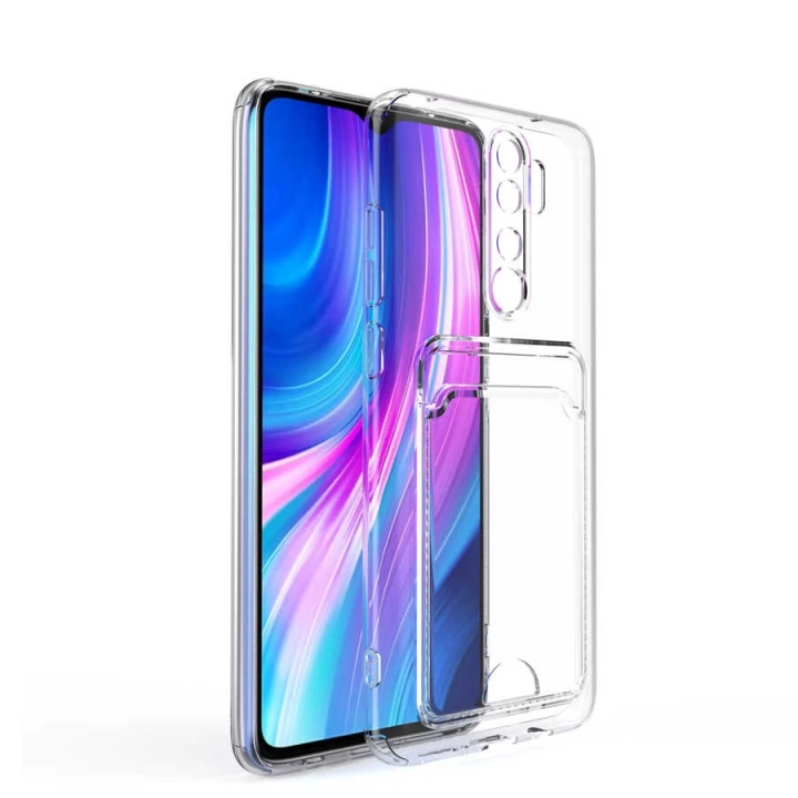 Xiaomi Redmi Note 8 Pro Kılıf Kartlıklı Şeffaf Redclick Setra Clear Silikon Kapak