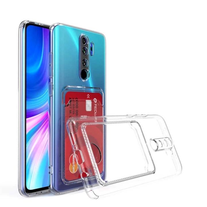 Xiaomi Redmi Note 8 Pro Kılıf Kartlıklı Şeffaf Redclick Setra Clear Silikon Kapak