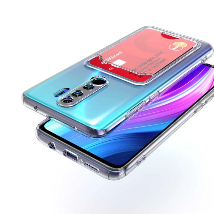 Xiaomi Redmi Note 8 Pro Kılıf Kartlıklı Şeffaf Redclick Setra Clear Silikon Kapak