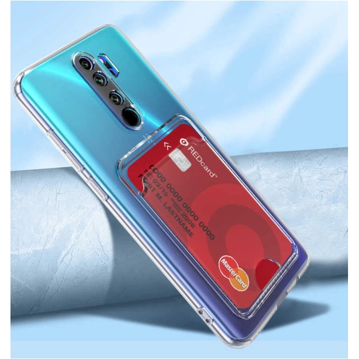 Xiaomi Redmi Note 8 Pro Kılıf Kartlıklı Şeffaf Redclick Setra Clear Silikon Kapak