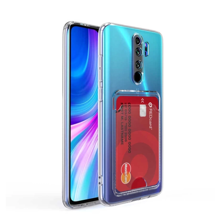 Xiaomi Redmi Note 8 Pro Kılıf Kartlıklı Şeffaf Redclick Setra Clear Silikon Kapak