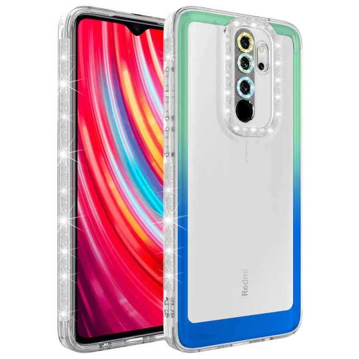 Xiaomi Redmi Note 8 Pro Kılıf Simli Ve Renk Geçiş Tasarımlı Lens Korumalı Redclick Park Kapak