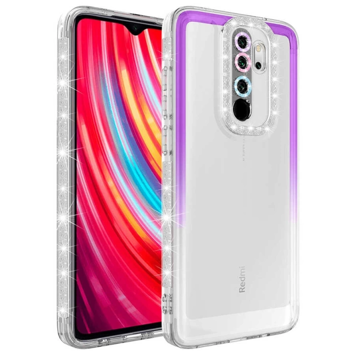 Xiaomi Redmi Note 8 Pro Kılıf Simli Ve Renk Geçiş Tasarımlı Lens Korumalı Redclick Park Kapak