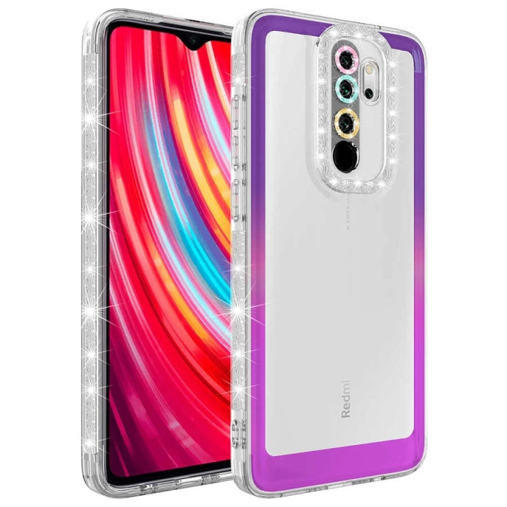 Xiaomi Redmi Note 8 Pro Kılıf Simli Ve Renk Geçiş Tasarımlı Lens Korumalı Redclick Park Kapak