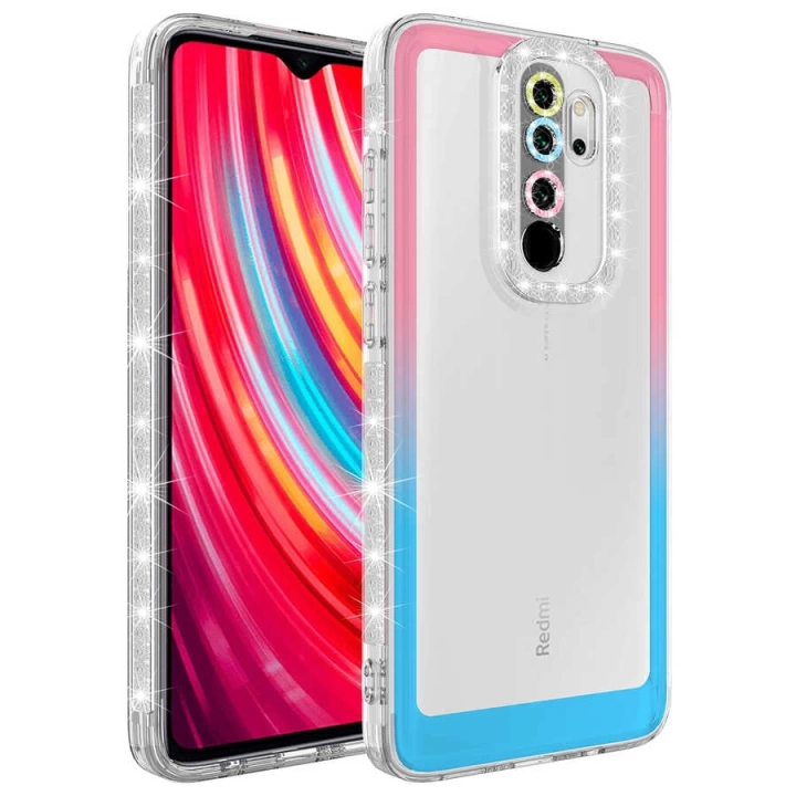 Xiaomi Redmi Note 8 Pro Kılıf Simli Ve Renk Geçiş Tasarımlı Lens Korumalı Redclick Park Kapak