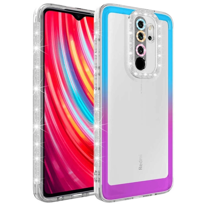 Xiaomi Redmi Note 8 Pro Kılıf Simli Ve Renk Geçiş Tasarımlı Lens Korumalı Redclick Park Kapak