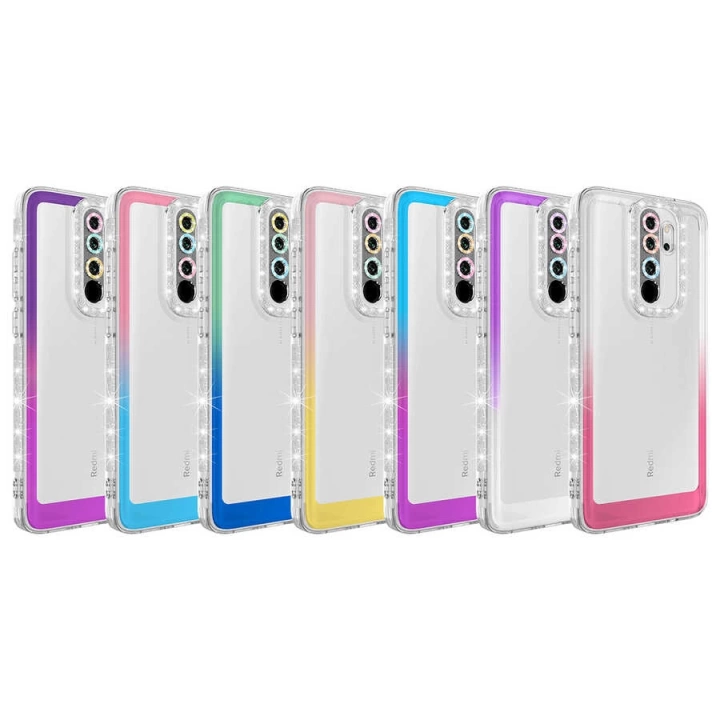 Xiaomi Redmi Note 8 Pro Kılıf Simli Ve Renk Geçiş Tasarımlı Lens Korumalı Redclick Park Kapak