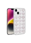 Apple iPhone 14 Kılıf Kamera Korumalı Renkli Kalp Desenli Transparan Redclick Kalp Kapak
