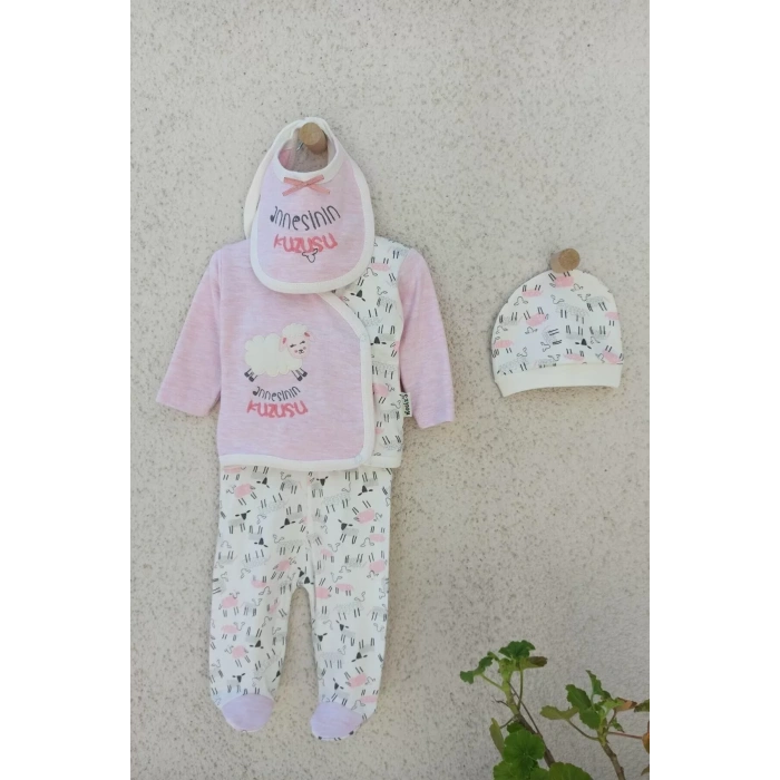 Annesinin Kuzusu Şapkalı Eldivenli 5li Kız Zıbın Seti 0-3 Ay