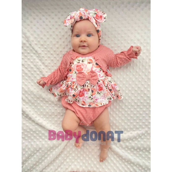 Bahar Çiçekleri Desenli Bandanalı Kız Bebek Romper