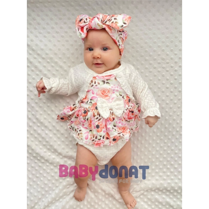 Bahar Çiçekleri Desenli Bandanalı Kız Bebek Romper
