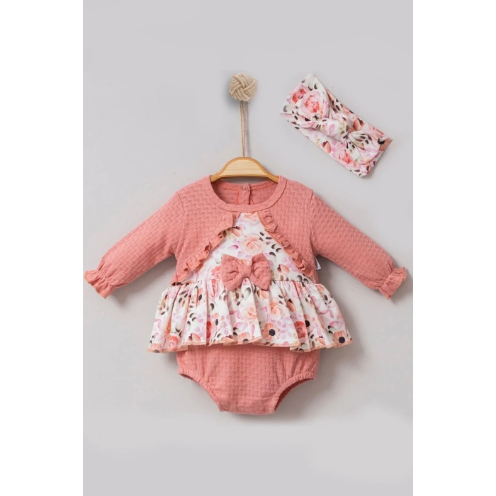Bahar Çiçekleri Desenli Bandanalı Kız Bebek Romper