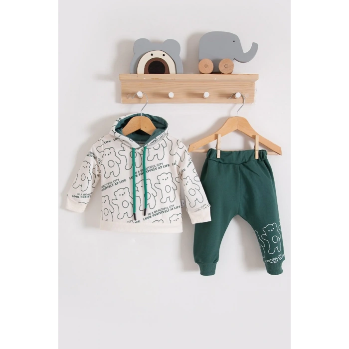 Çapraz Bears Kapüşonlu % 100 Pamuk Erkek Bebek Takımı