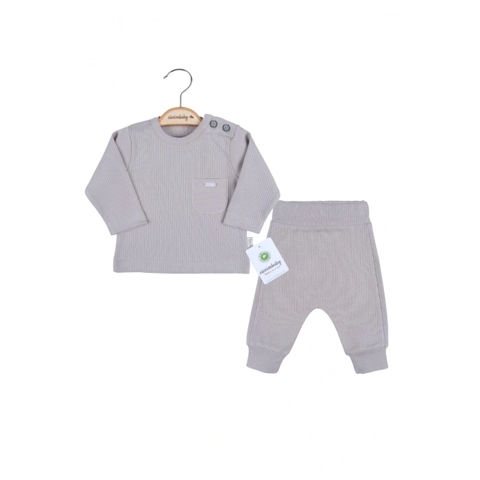 Cep Nakışlı Omuzdan Düğmeli % 100 Pamuk Erkek Bebek Takım