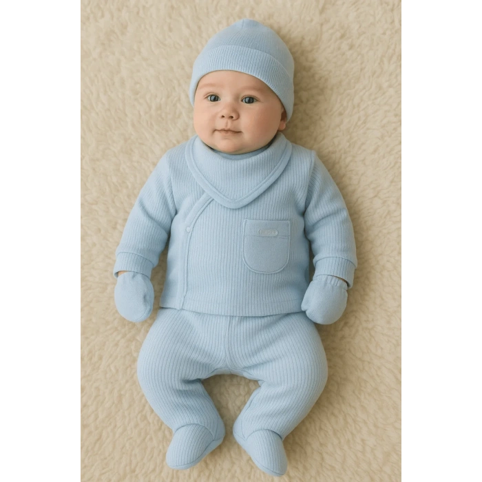 Cepli Çizgili 5li % 100 Pamuk Hastane Çıkış Seti