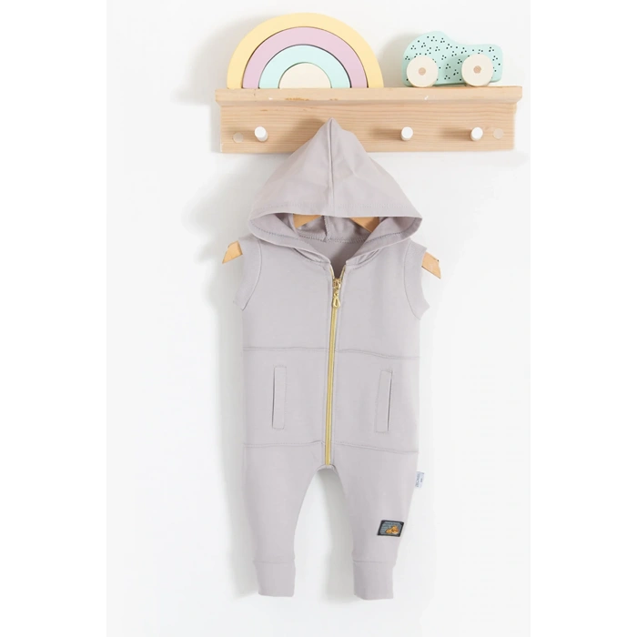 Cepli Kısa Kol Fermuarlı % 100 Pamuk Erkek Bebek Tulumu