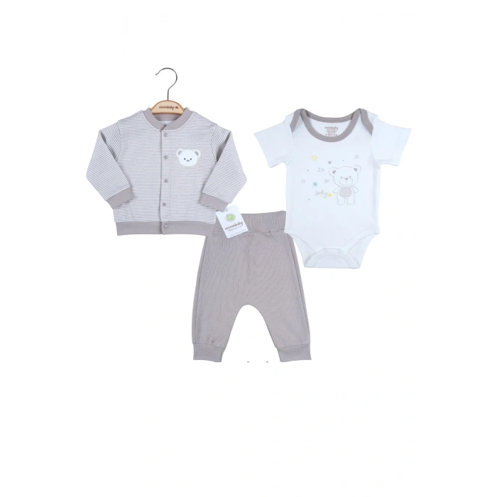 Çizgili Bear Hırkalı % 100 Pamuk Erkek Bebek Takım