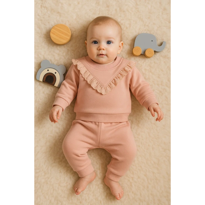 Fisto Detaylı Pamuklu 2li Kız Bebek Takımı