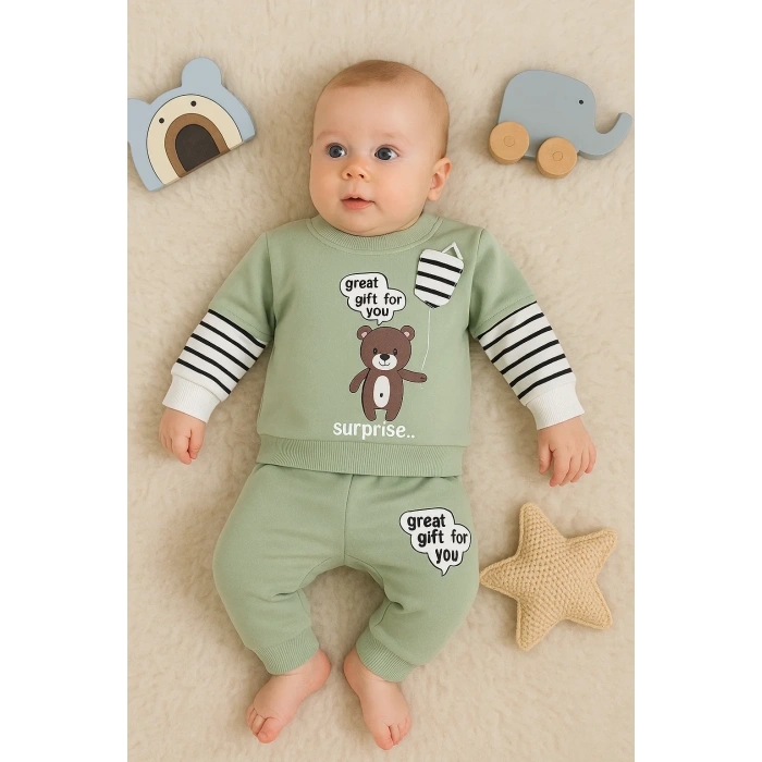 Gift For You Desenli 2li % 100 Pamuk Erkek Bebek Takımı