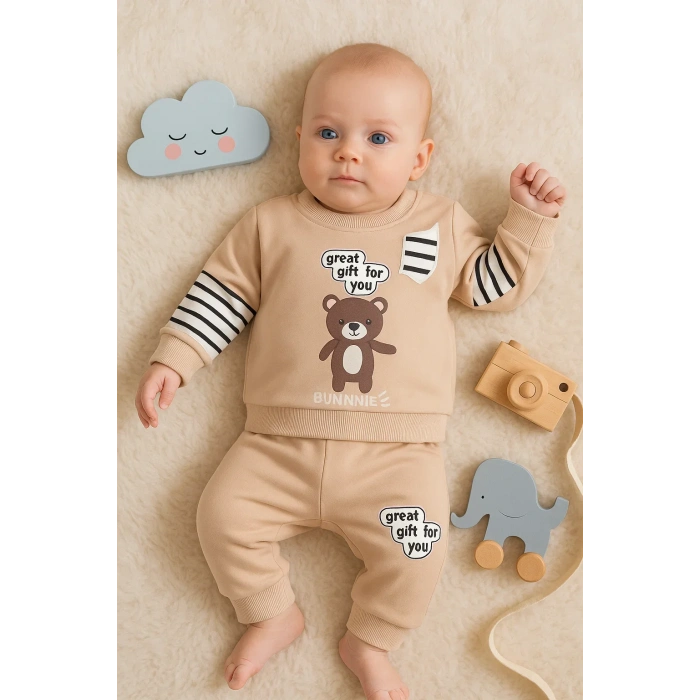 Gift For You Desenli 2li % 100 Pamuk Erkek Bebek Takımı