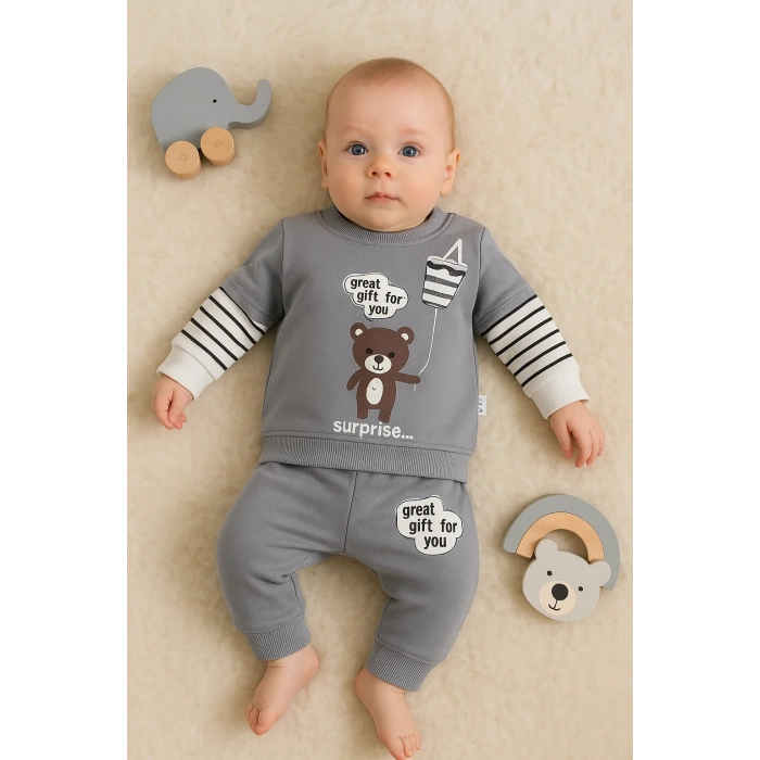 Gift For You Desenli 2li % 100 Pamuk Erkek Bebek Takımı