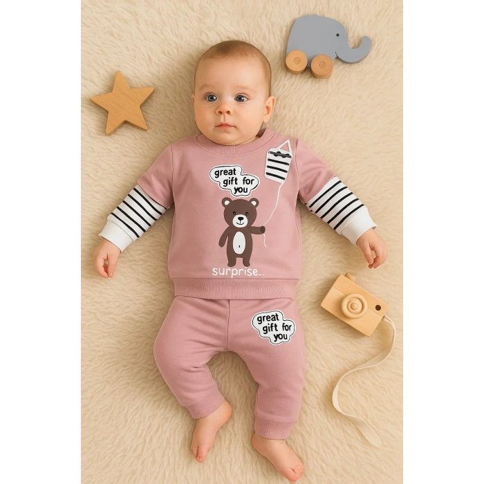 Gift For You Desenli 2li % 100 Pamuk Kız Bebek Takımı