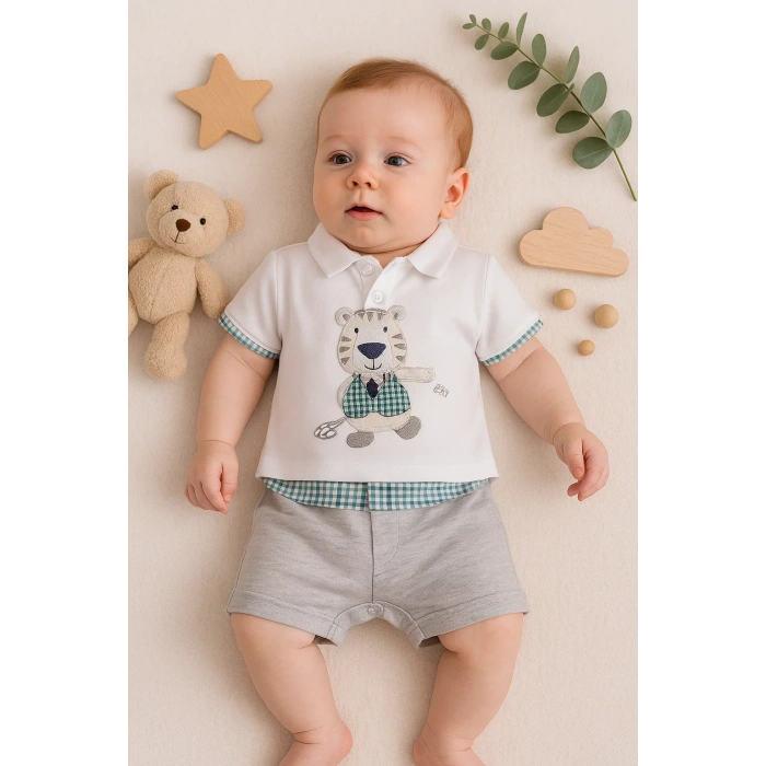 Gömlek Desenli Erkek Bebek Tulumu