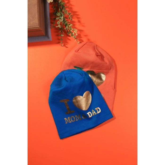 I Love Mom Dad 2-4 Yaş Erkek Çocuk Şapkası 2li Paket
