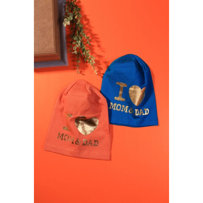 I Love Mom Dad 2-4 Yaş Erkek Çocuk Şapkası 2li Paket