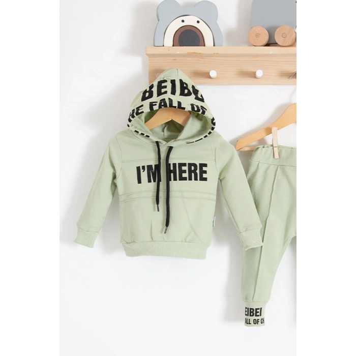 Im Here Desenli 2li % 100 Pamuk Erkek Bebek Takımı