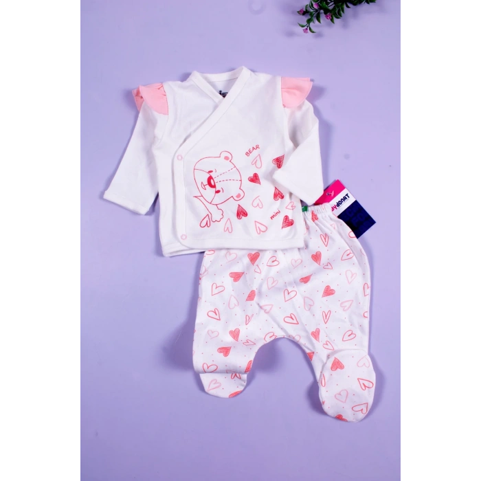 Kalp Desenli 5li Kız Bebek Hastane Çıkış Seti