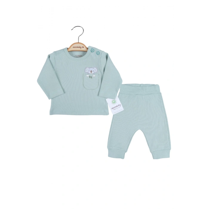 Koala Cep Nakışlı Omuzdan Düğmeli % 100 Pamuk Erkek Bebek Takım