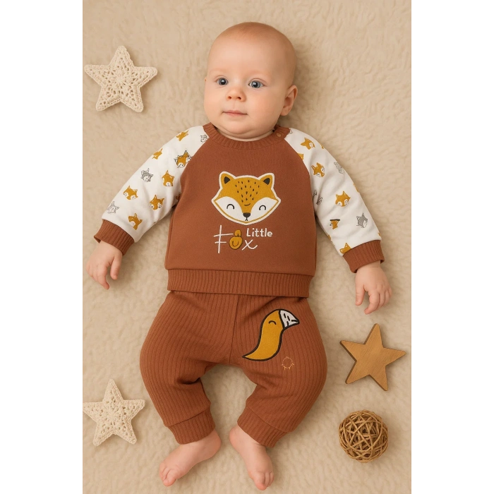 Littie Fox Nakışlı % 100 Pamuklu 2li Erkek Takım