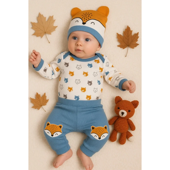 Little Fox Desenli 3lü % 100 Pamuklu Erkek Takım