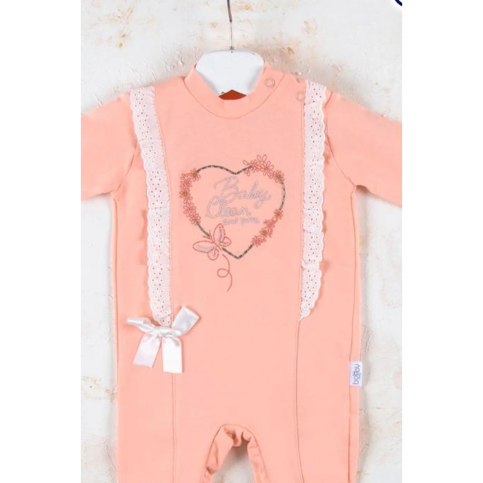 Love Kalp Nakışlı % 100 Pamuk Kız Bebek Tulumu