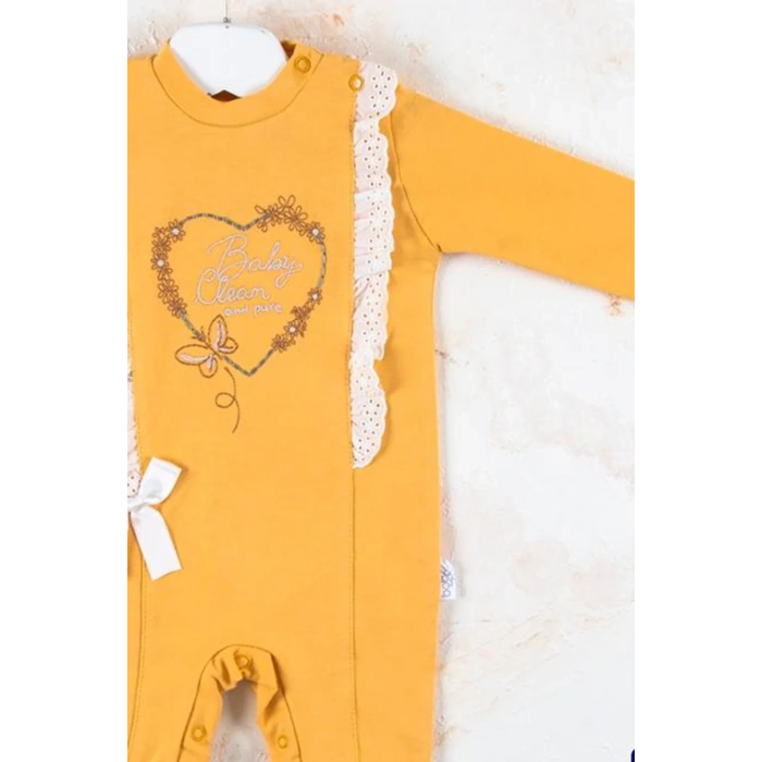 Love Kalp Nakışlı % 100 Pamuk Kız Bebek Tulumu