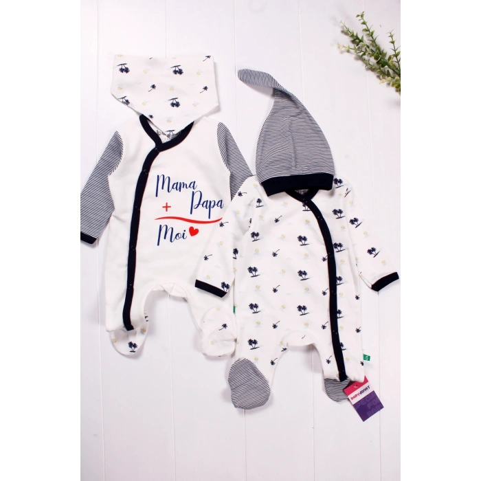 Marin Kravuze Desenli Erkek Bebek 4lü Tulum Seti