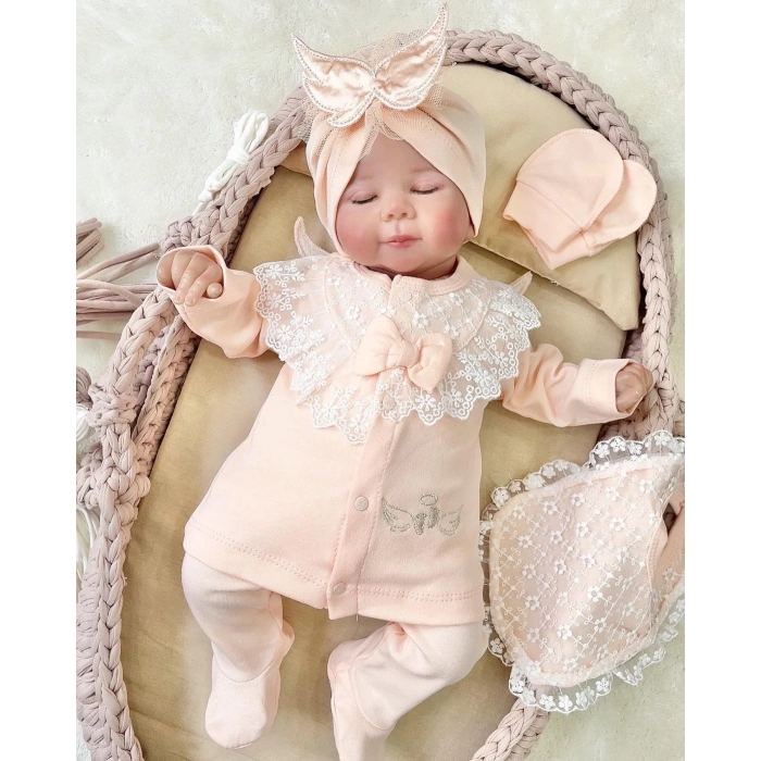 Melek Kanatlı % 100 Pamuk 5li Kız Bebek Hastane Çıkış Seti