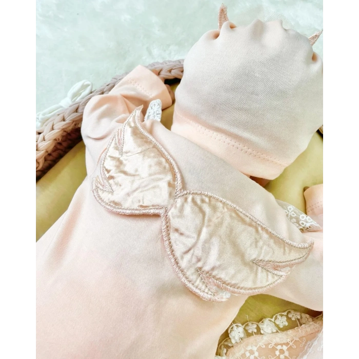 Melek Kanatlı % 100 Pamuk 5li Kız Bebek Hastane Çıkış Seti